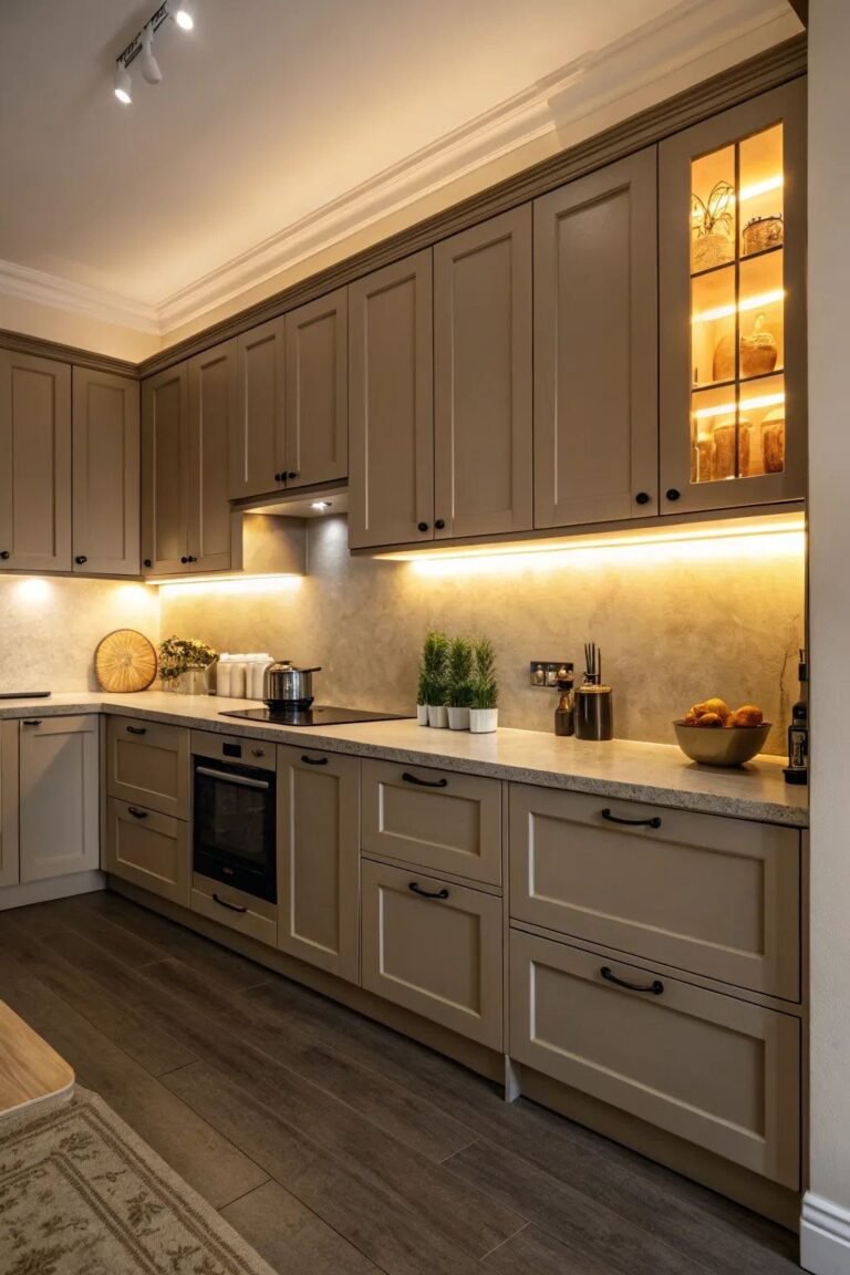 Reçine Yapı Sıcak ışıklı klasik mutfak dolabı