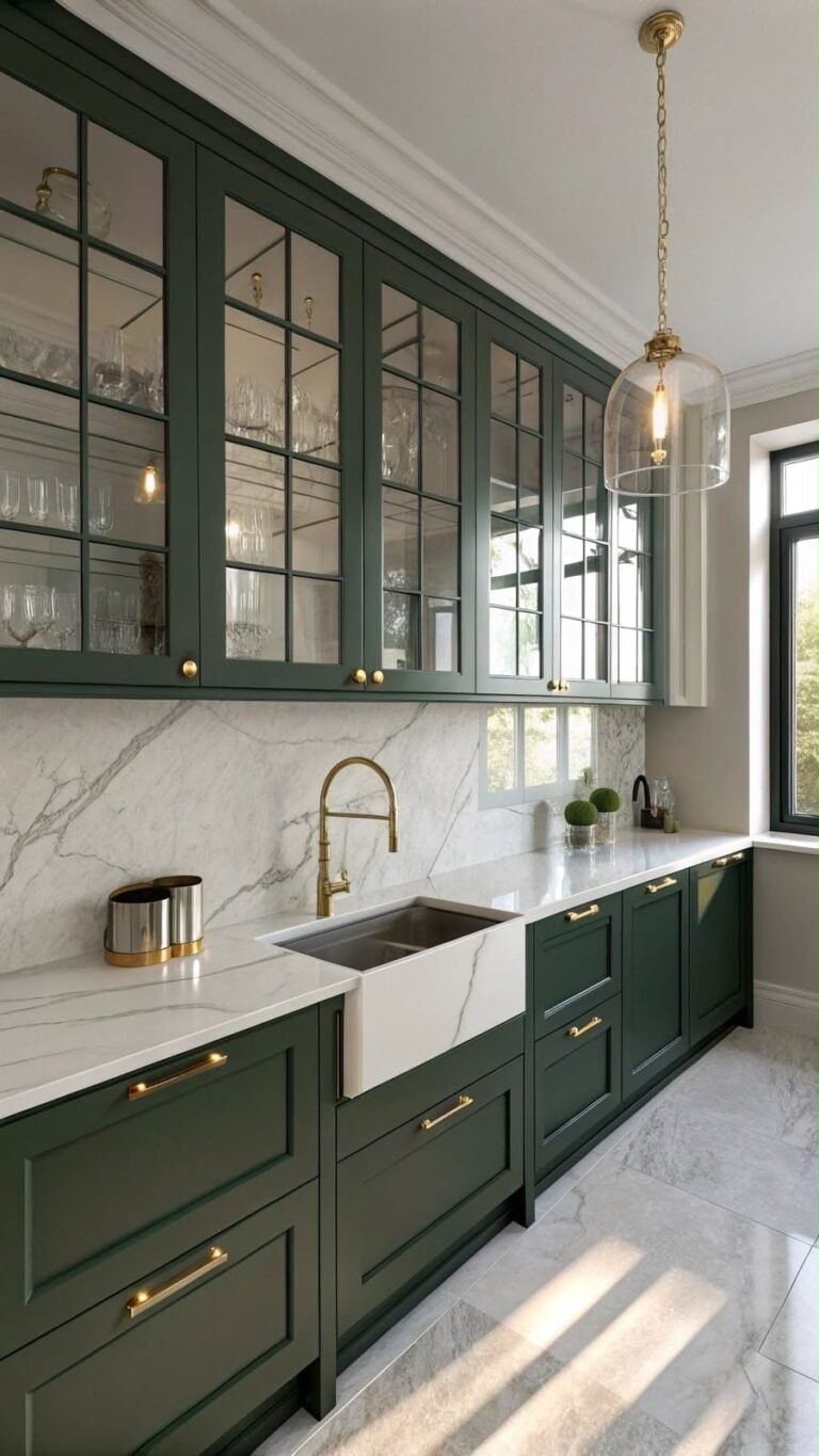 Reçine Yapı Yeşil dolaplı modern mutfak tasarımı
